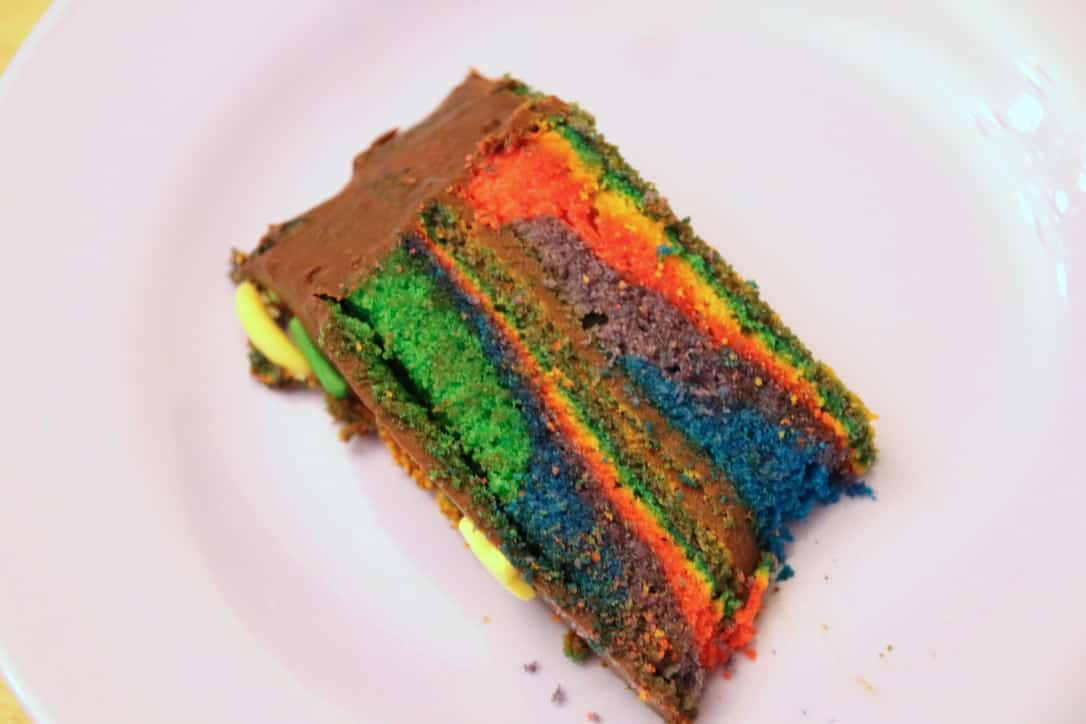 regenbogenkuchen-mit-ganage, Rezept Zuckertütenkuchen, Torte zur Einschulung, Kuchen in Form einer Schultüte, Schultüte backen, einfacher Kuchen Schulanfang, Kuchen zur Einschulung